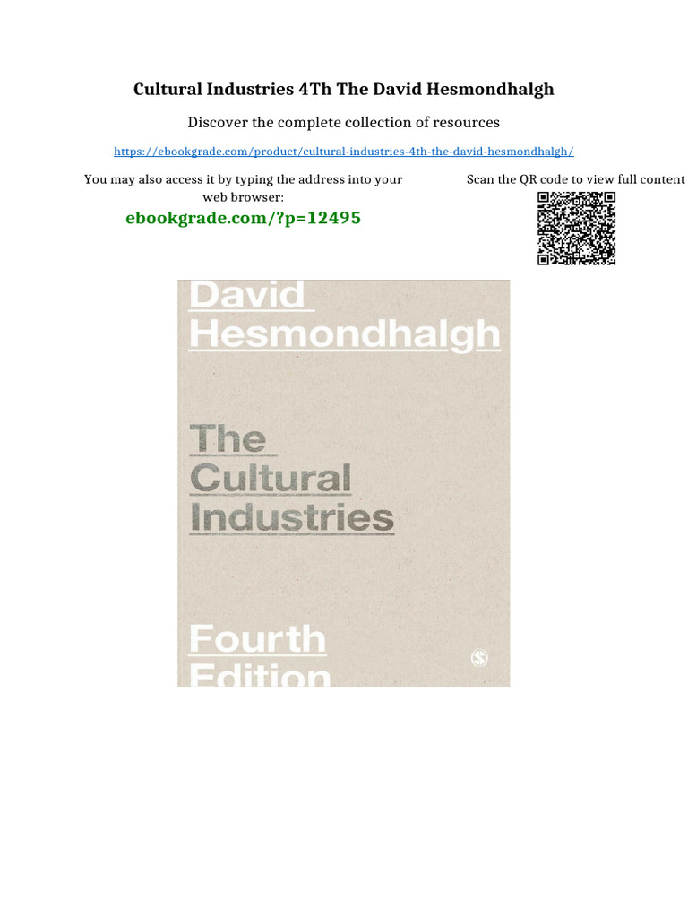 Cultural Industries 4th The David Hesmondhalgh all chapters available ...