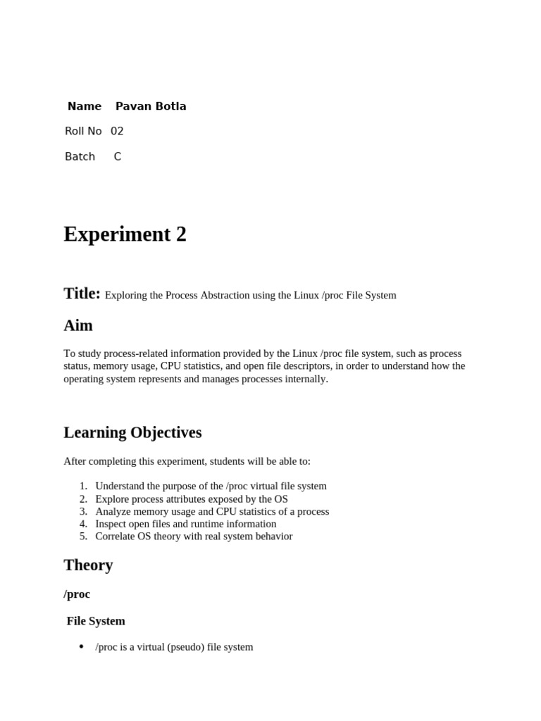Experiment 2(1) | PDF | File System | Process (Computing)