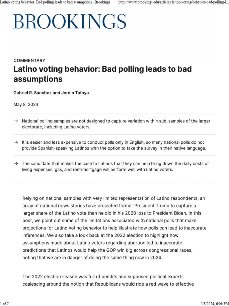 Latino Voting Behavior -- Bad Polling Leads to Bad Assumptions | PDF