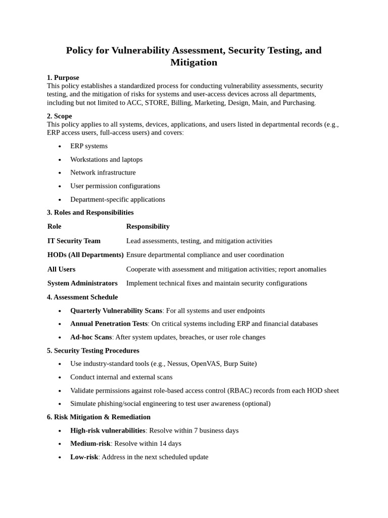 Policy for Vulnerability Assessment | PDF | Computer Security | Security