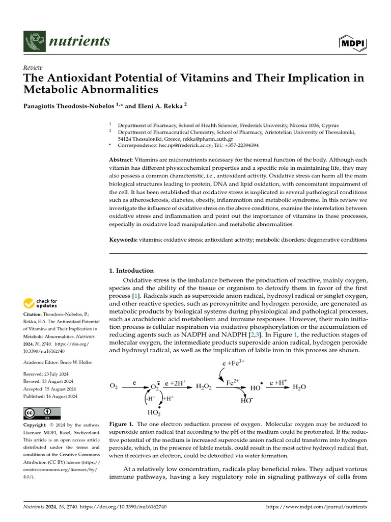 The Antioxidant Potential of Vitamins | PDF | Oxidative Stress ...