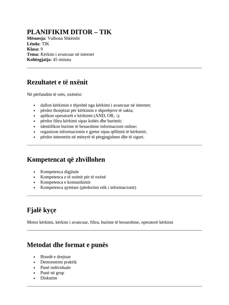 Planifikim Ditor | PDF
