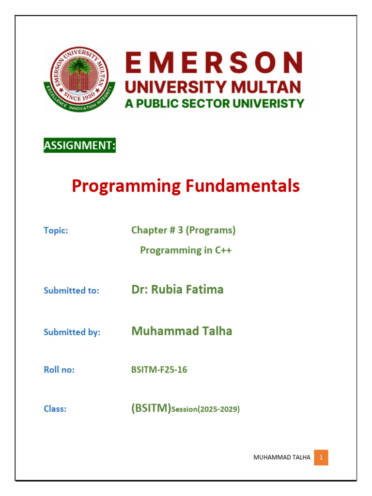 Ch#3(Muhammad Talha)(Roll#16) | PDF | Namespace | Computer Programming