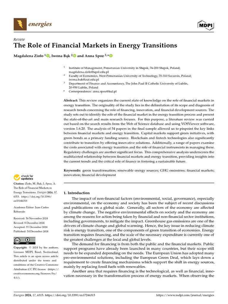 The Role of Financial Markets in Energy Transitions | PDF | Renewable ...
