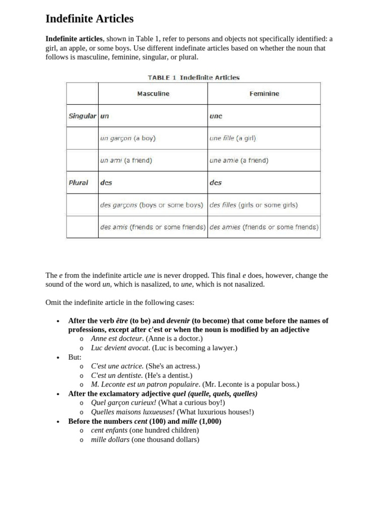 Indefinite Articles | PDF