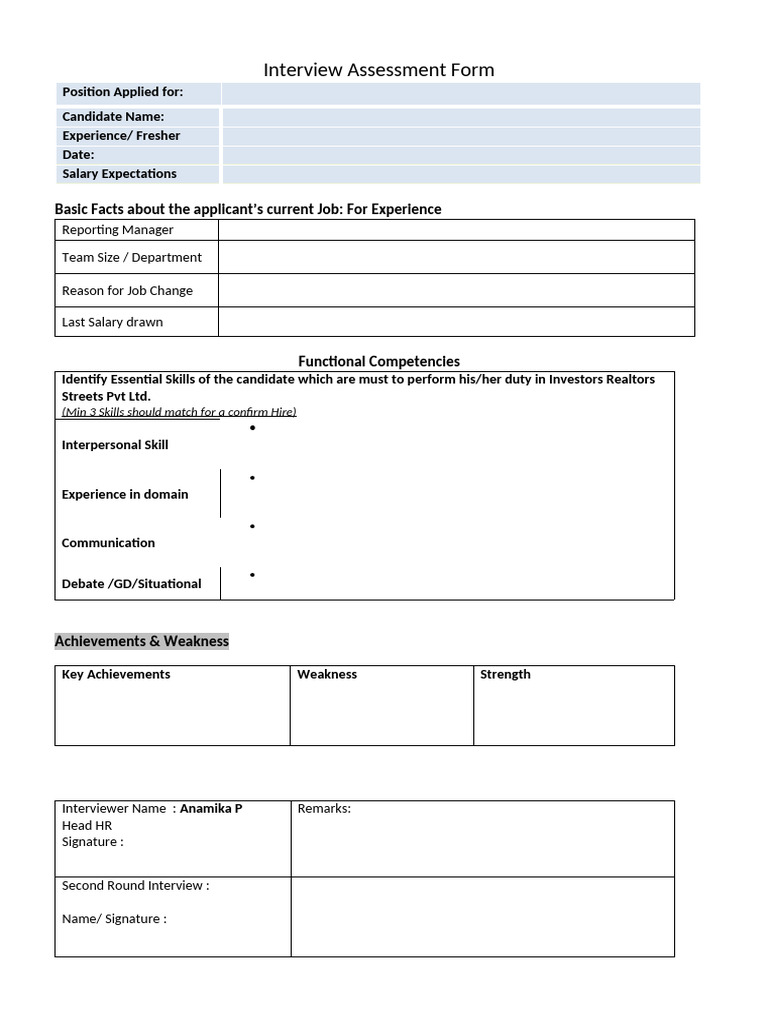 Interview Assessment Form - Final 1 | PDF
