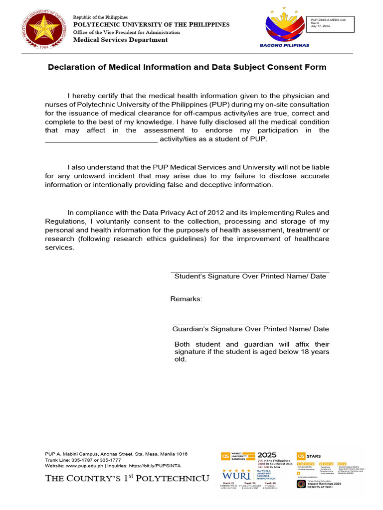 Medical 40 Declaration of Medical Information and Data Subject Consent ...