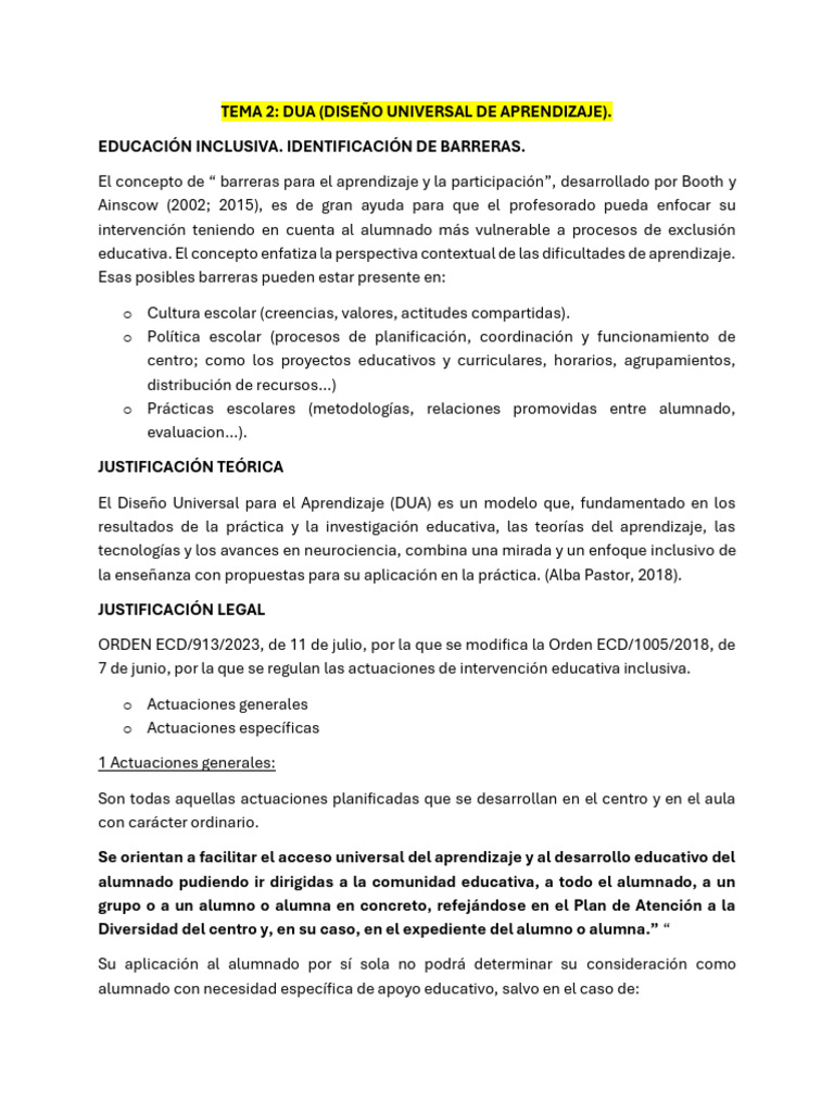 Tema 2. DUA | PDF | Plan de estudios | Aprendizaje
