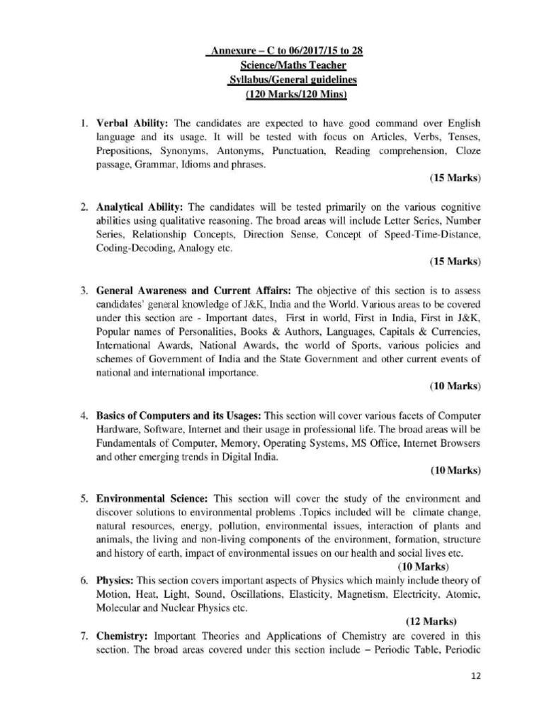 JKSSB Science Maths Teacher Syllabus | PDF | Taxonomy (Biology) | Chemistry