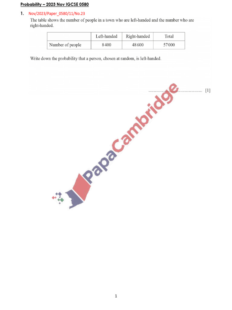2023N Probability IGCSE 0580 Math | PDF