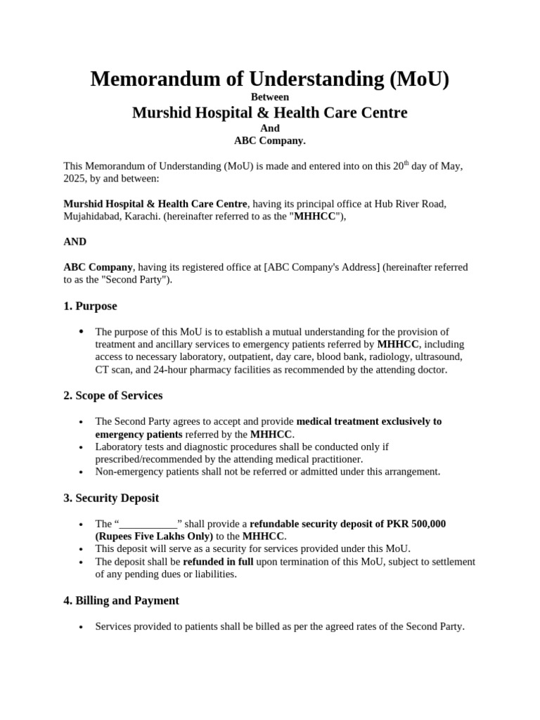 Memorandum of Understanding - MBL v1 | PDF | Patient | Health Care