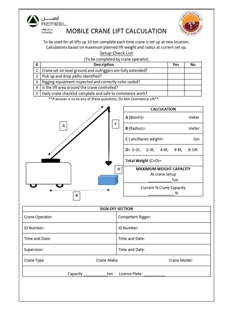 Crane Lifting Calculation Sheet | PDF | Crane (Machine)