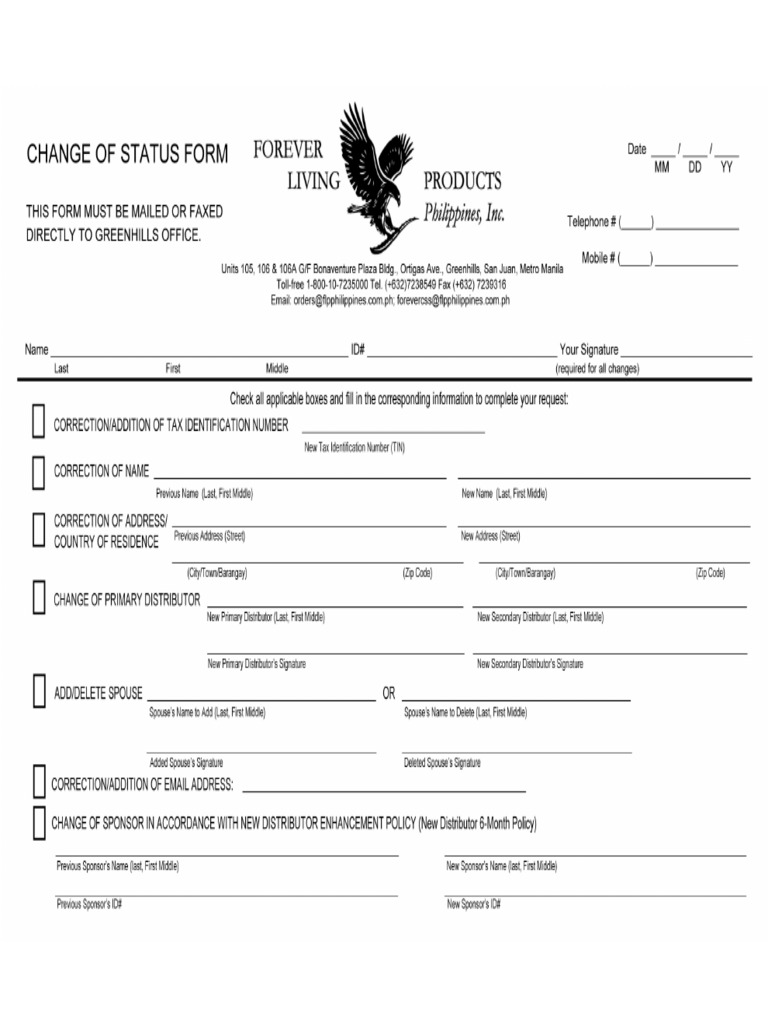 Change of Status Form | PDF