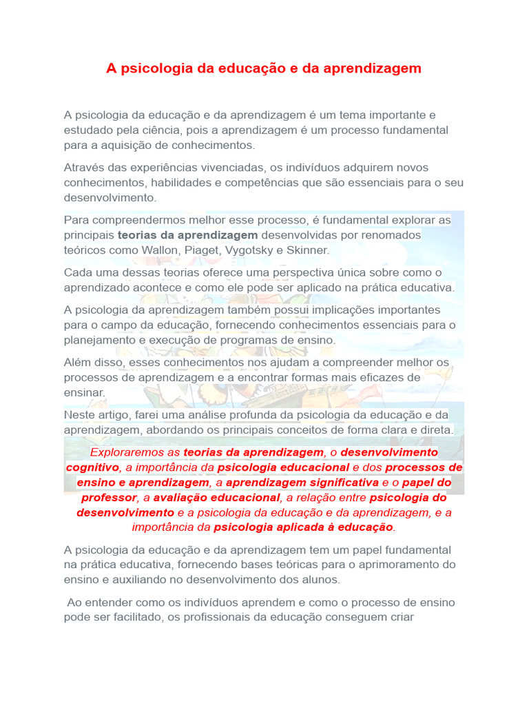 12 - A Psicologia Da Educação e Da Aprendizagem | PDF | Aprendizado ...