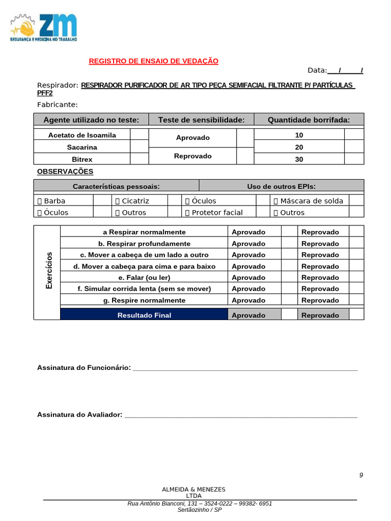 Fit Test - Formulário | PDF
