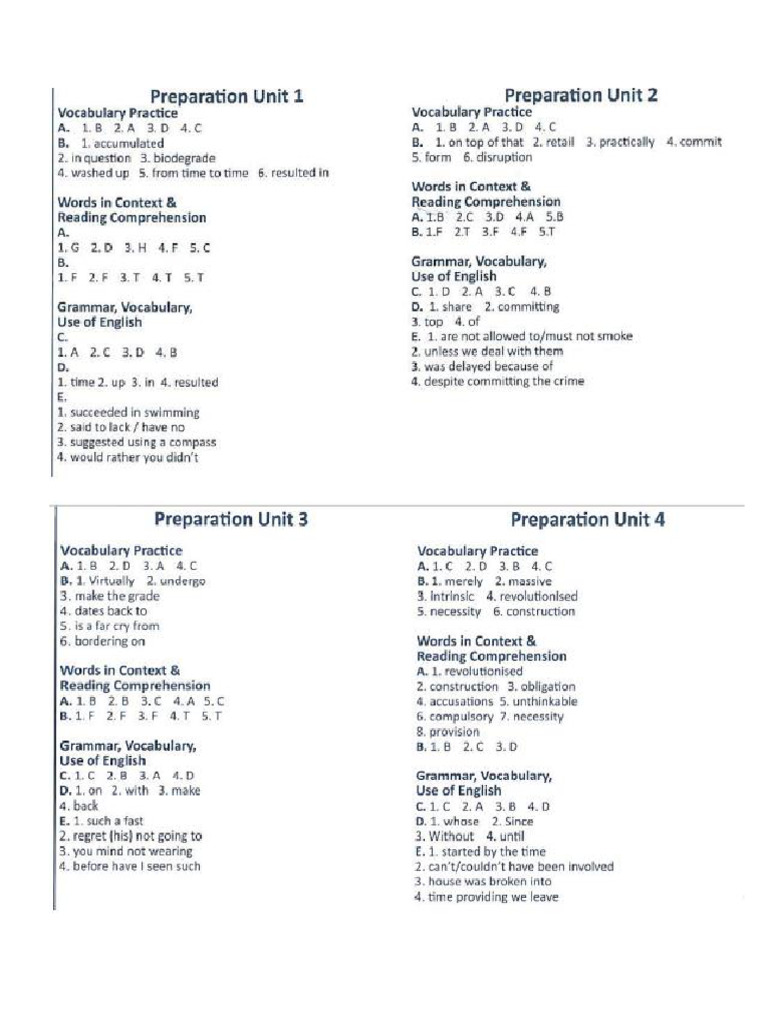 Succeed in Aptis - Preparation Units Answer Key | PDF