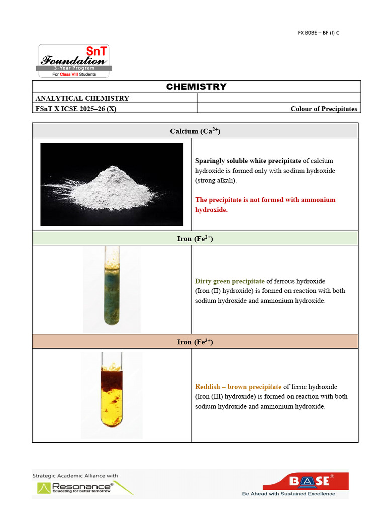 Analytical Chemistry (Colour of Precipitates) | PDF | Precipitation ...