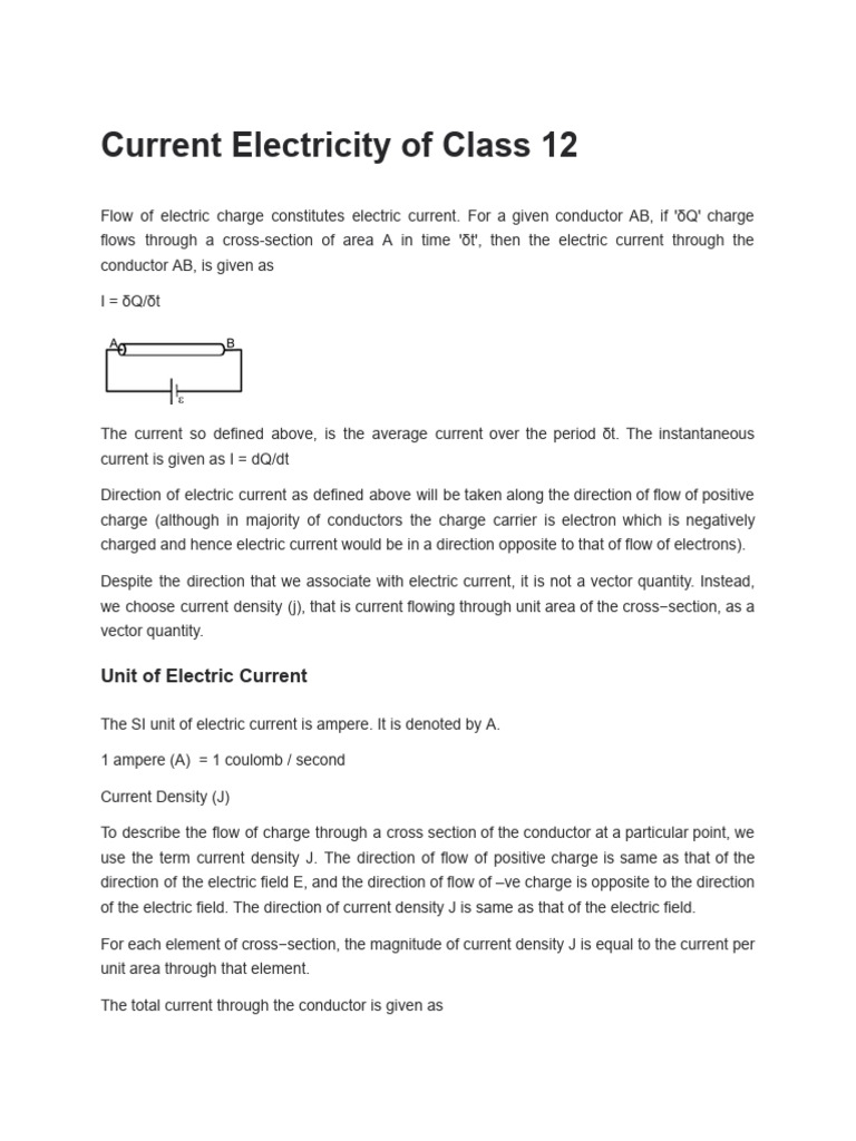 Current Electricity of Class 12 | PDF | Electric Current | Electric Field
