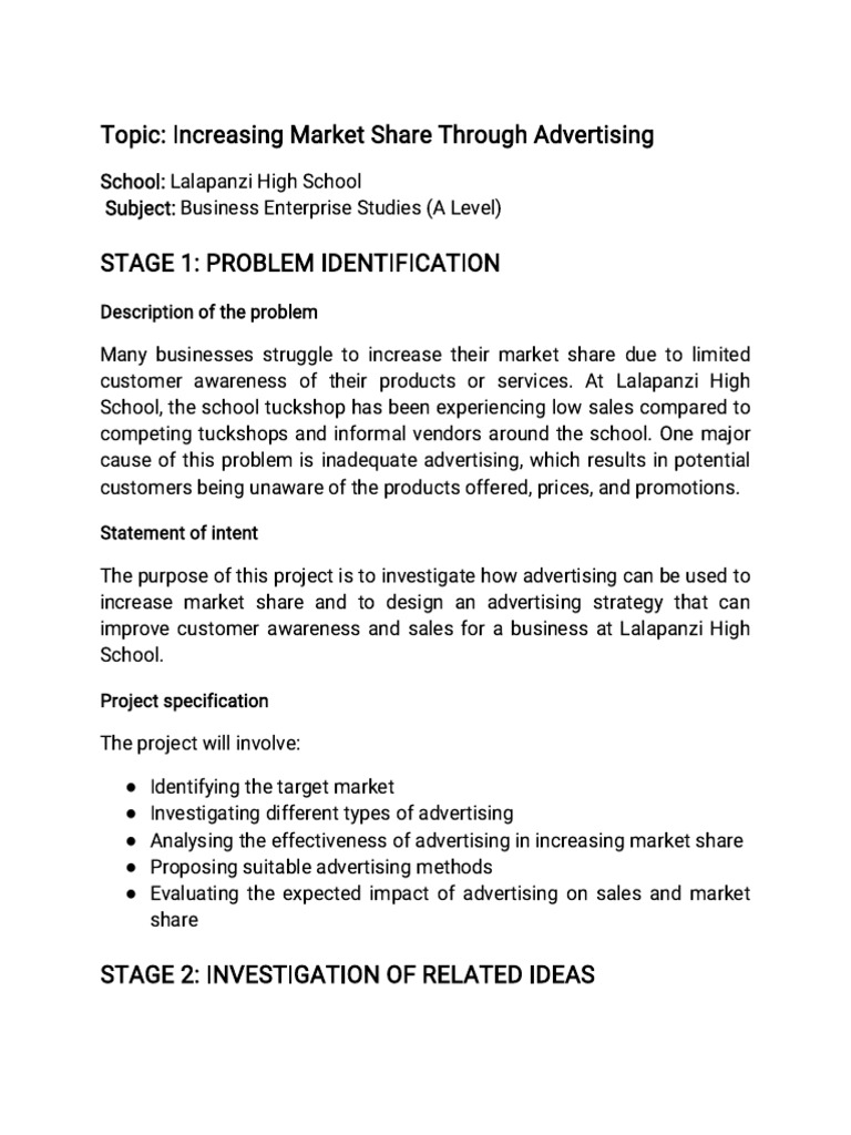 A Level BES Project by Mastones | PDF | Advertising | Sales