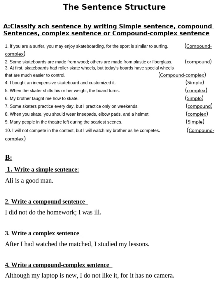 Complex and Compound-Complex Sentences - Excercises | PDF
