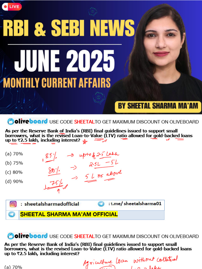June 2025 RBI & SEBI CURRENT AFFAIRS MCQs | PDF | Loan To Value Ratio ...