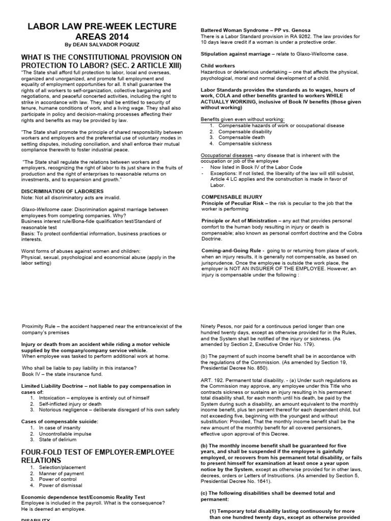 Labor Law Pre-Week Dean Poquiz | PDF | Strike Action | Collective ...