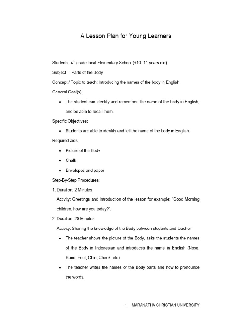 Lesson Plan for Young Learners. (Sample 2) | PDF | Lesson Plan | Cognition