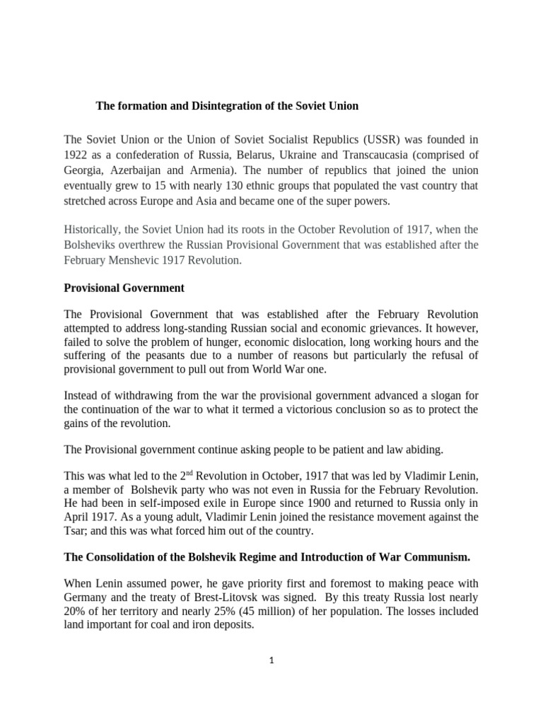 The Formation and Disintegration of The of USSR | PDF | Soviet Union ...