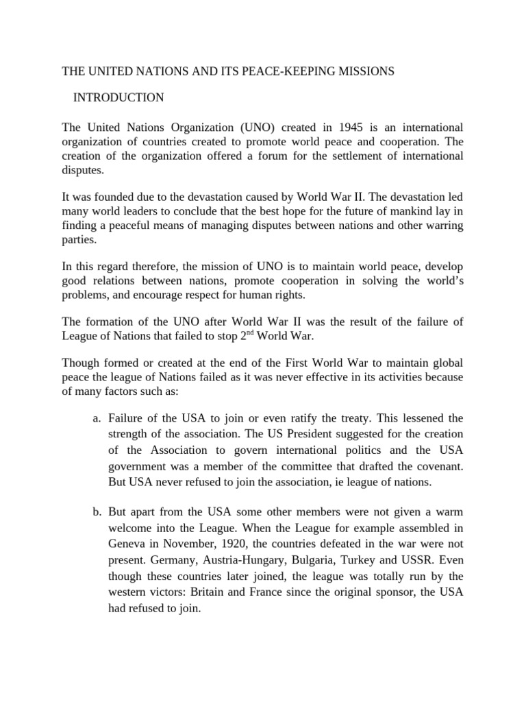 The United Nations and Its Peace | PDF | United Nations | International ...