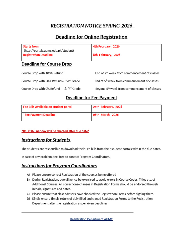 Registration Notice Spring-26 | PDF