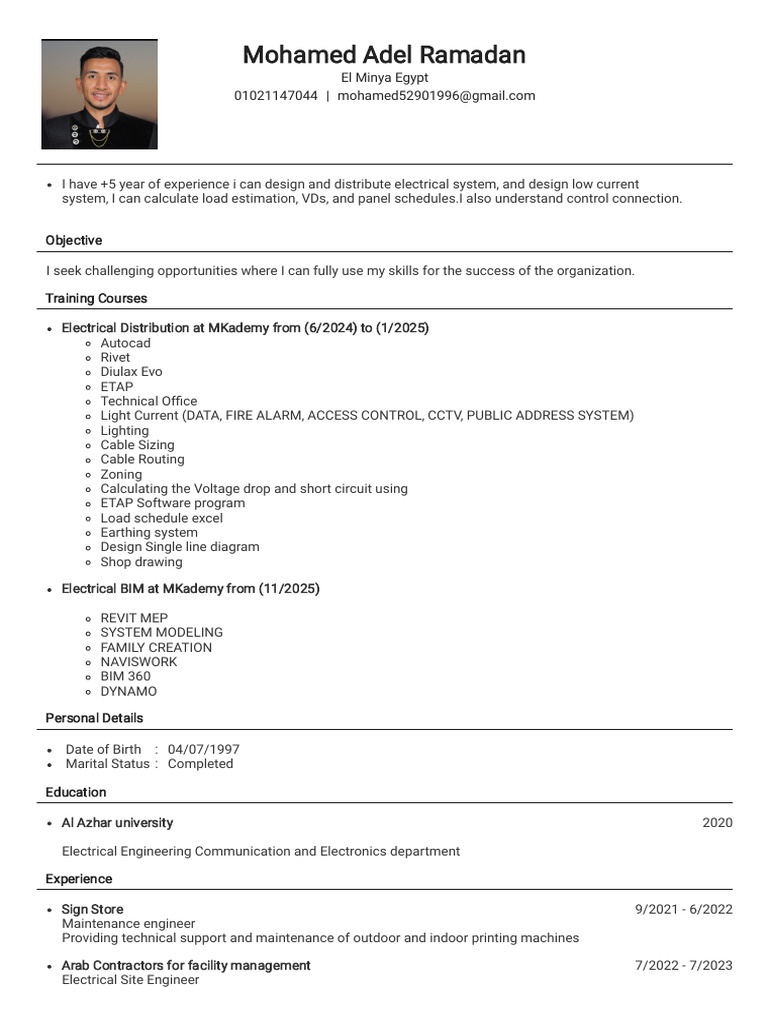 Mohamed CV | PDF | Engineering | Electrical Engineering