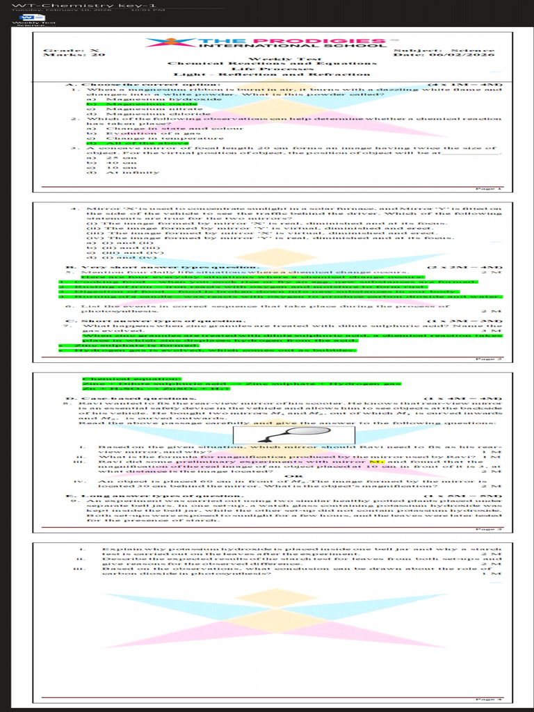 WT Chemistry Key 1 | PDF