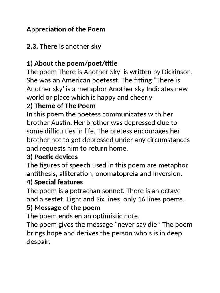 11th 2.3 Poem Appriciation | PDF