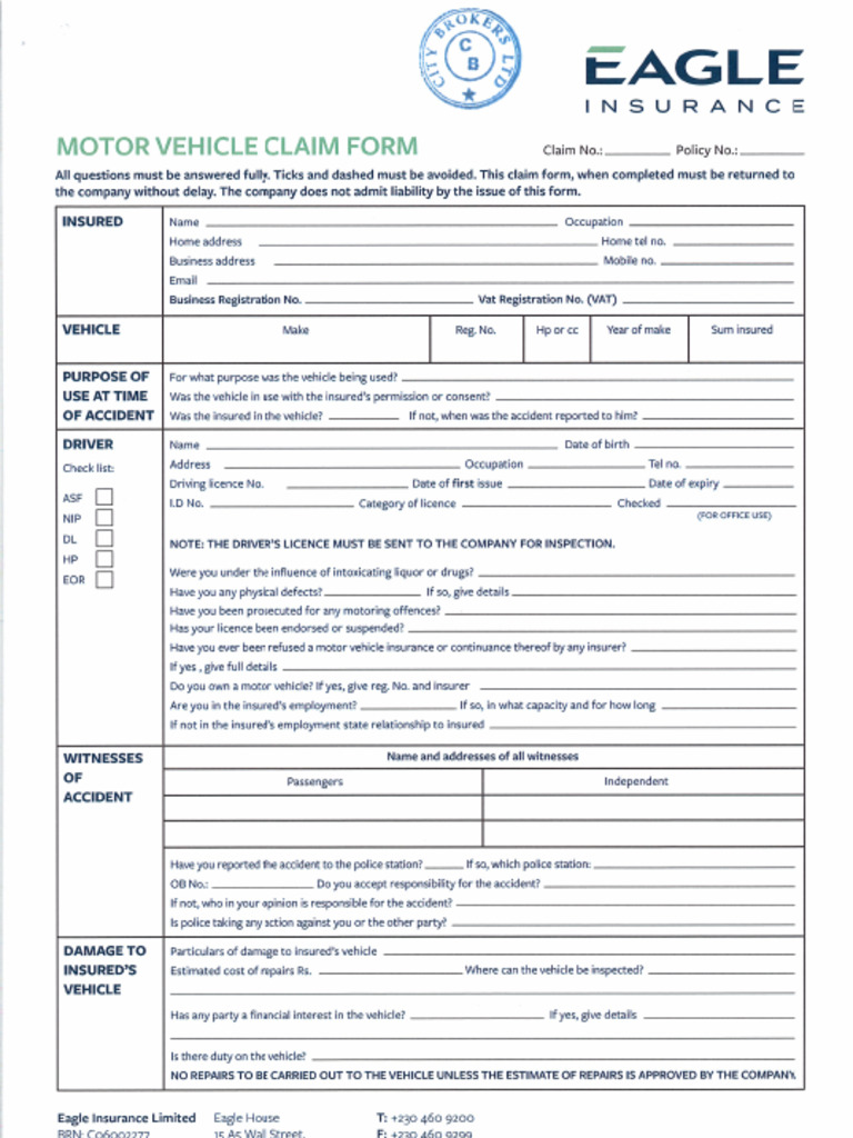 New Ei Motor Claim Form | PDF