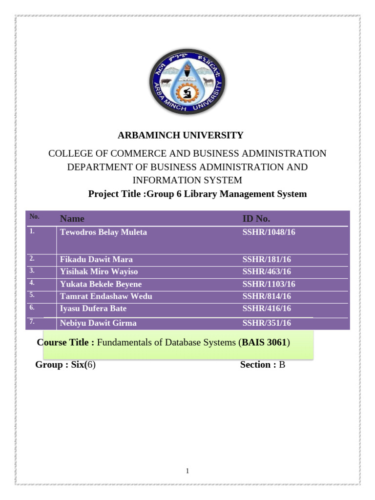 Project of Library Management System Database Management System Using ...