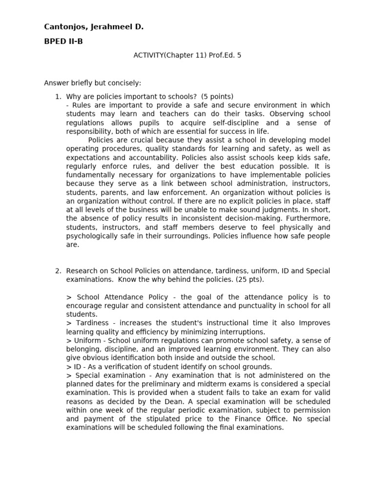 ACTIVITY (Chapter 11) Prof - Ed. 5 | PDF | Policy | Cognition