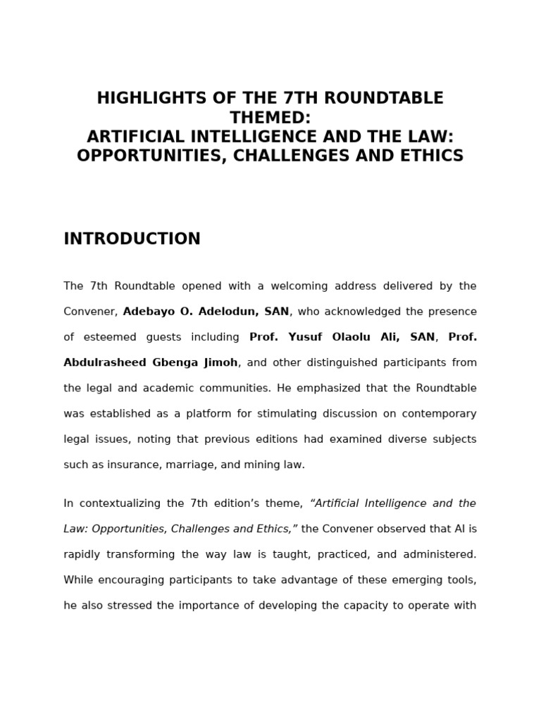 Highlights of The 7TH Adebayo Adelodun Roundtable | PDF | Artificial ...