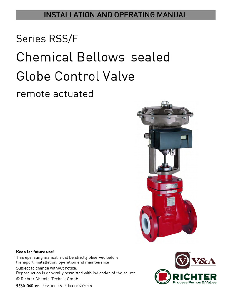 Richter RSS Lined Globe Control Valve 9560 060 IOM 2 | PDF | Valve | Screw