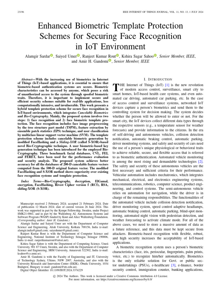 Enhanced Biometric Template Protection Schemes For Securing Face ...