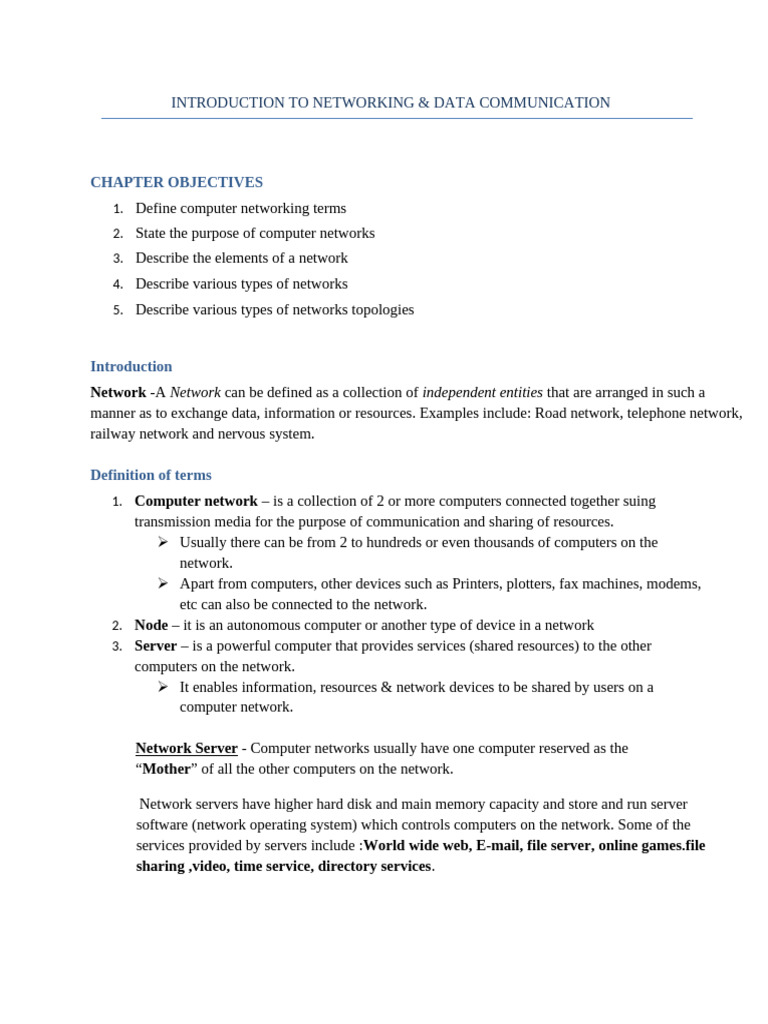 Introduction To Networking & Data Communication Notes | PDF | Computer ...