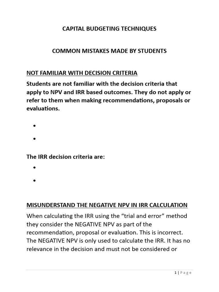 Capital Budgeting Techniques | PDF | Capital Budgeting | Capital ...