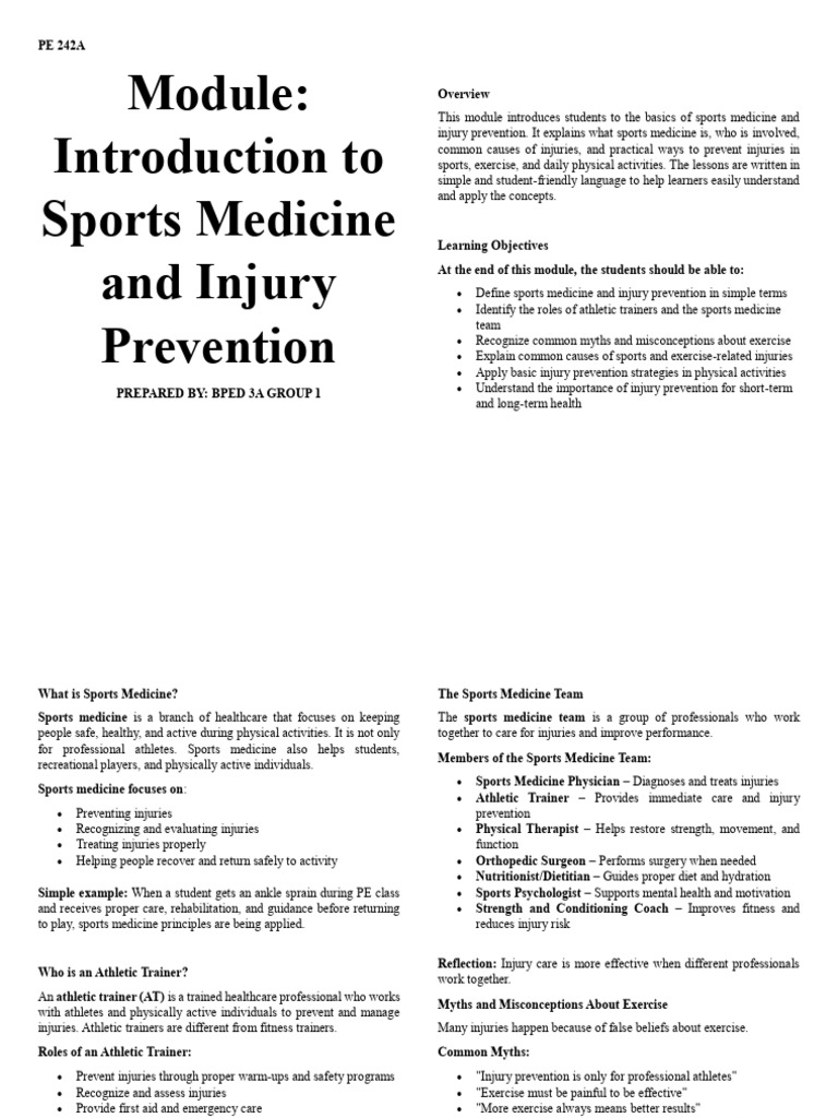 Pe 242a Module Unit 1 Group1 | PDF | Clinical Medicine | Health Care