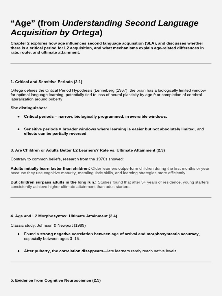 "Age" (From Understanding Second Language Acquisition by Ortega) | PDF ...