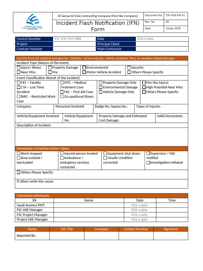FSC-HSE-FM-31_Incident Flash Notification (IFN) Form | PDF ...