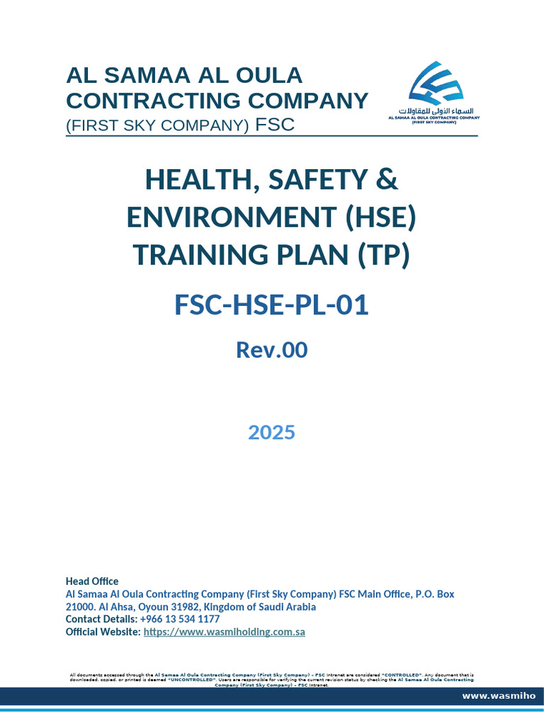 FSCC Hse PL 01 - Hse Training Plan | PDF | Occupational Safety And ...