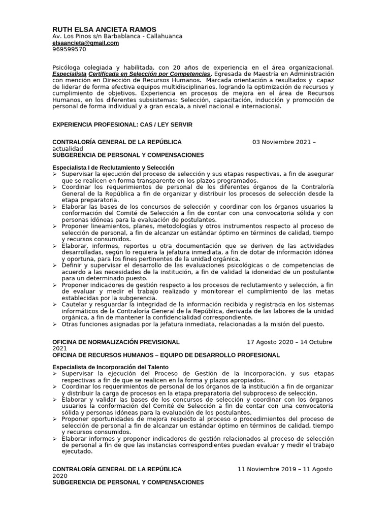 CV Ruth Elsa Ancieta Ramos 2025 | PDF | Gestión de recursos humanos ...
