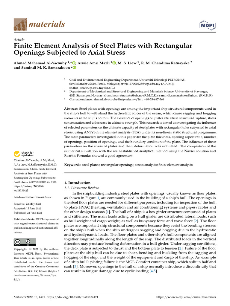 Finite Element Analysis of Steel Plates | PDF | Strength Of Materials ...
