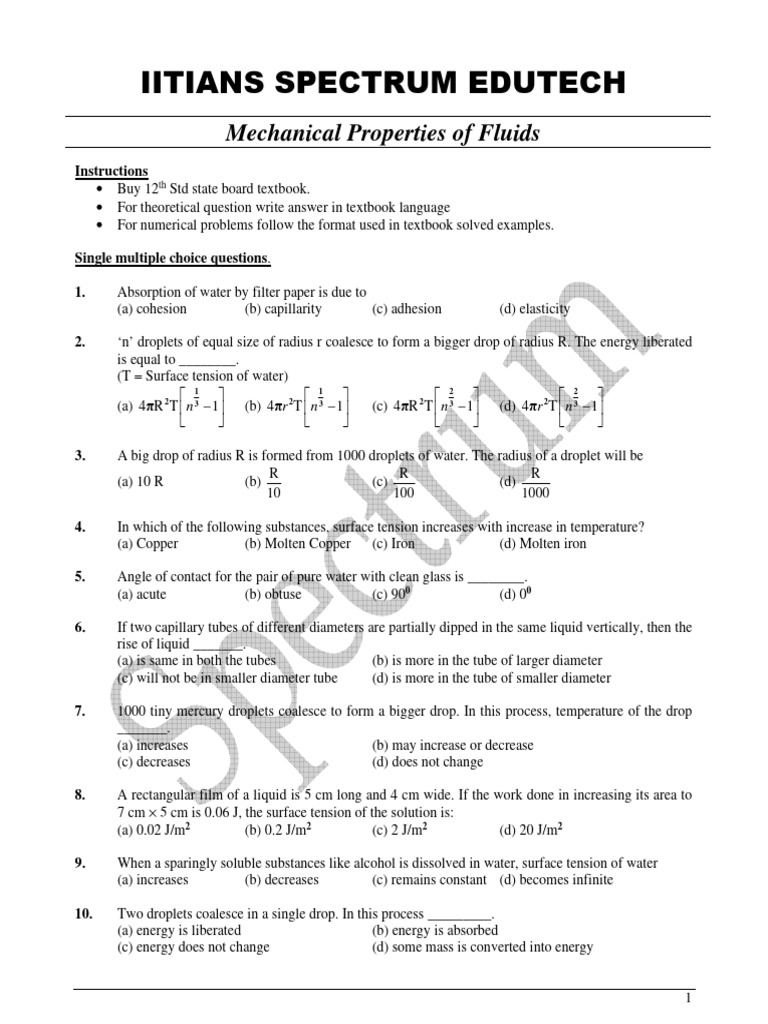 Mechanical Properties of Fluids | PDF | Drop (Liquid) | Physical Chemistry