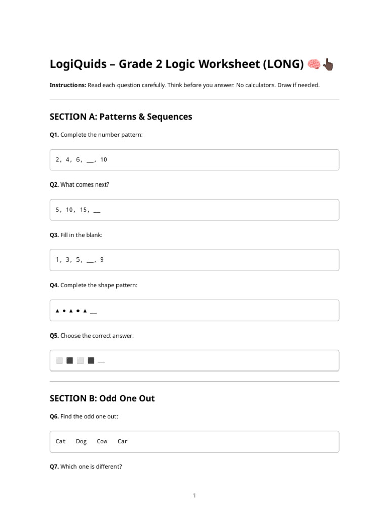 Logi Quids Grade 2 – Logic Worksheets (1) | PDF | Elementary Geometry ...
