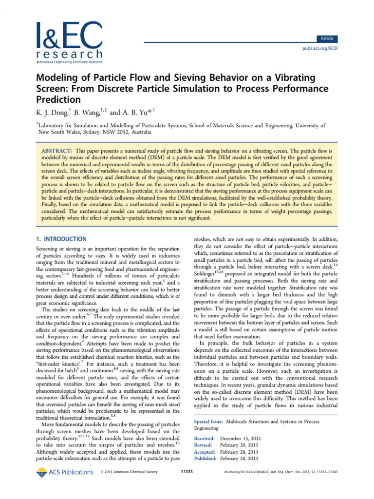 Modeling of Particle Flow and Sieving Behavior On A Vibrating Screen ...